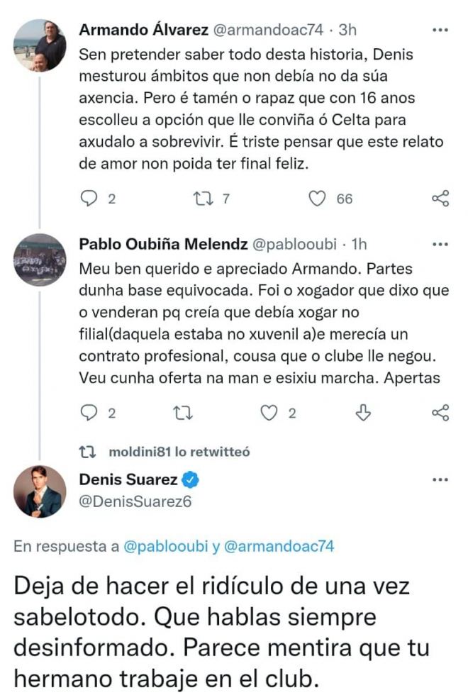 Conversación entre Denis Suárez y Pablo Oubiña.