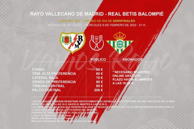 Los precios de las entradas para el Rayo Vallecano - Real Betis.