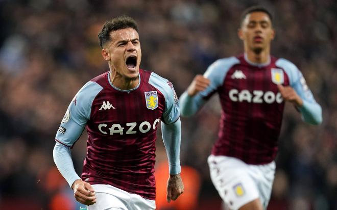 Coutinho, cedido por Laporta, celebra un gol con el Aston Villa (Foto: Cordon Press).