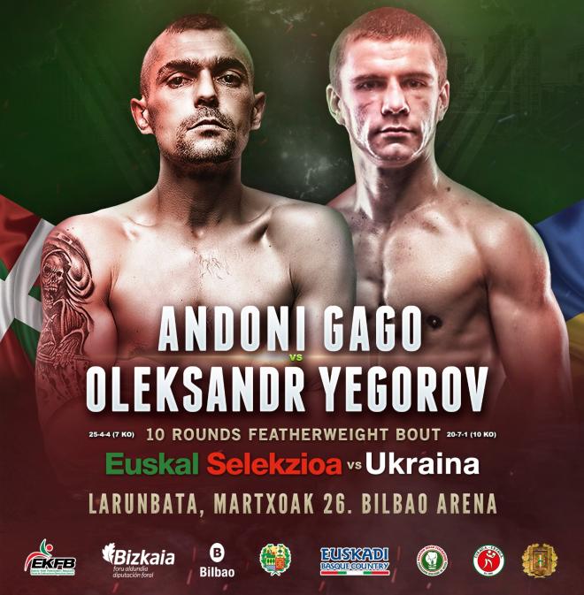 Andoni Gago boxea con Yegorov el 26 de Marzo de 2022 en el Bilbao Arena.