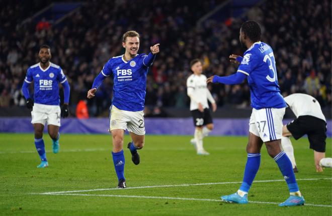 Celebración del Leicester tras su gol al Randers (Foto: Cordon Press).