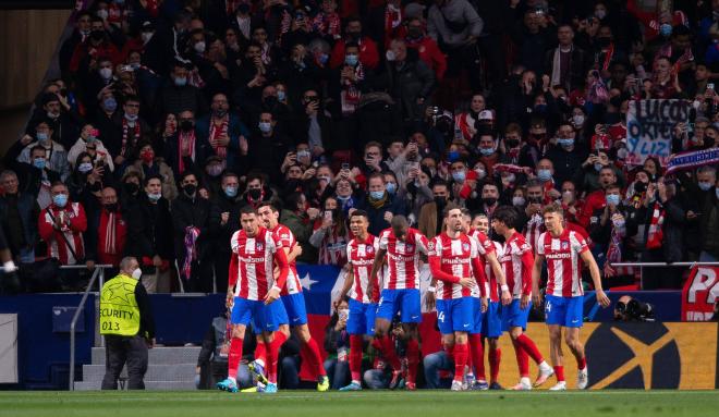 Celebración del Atlético de Madrid tras el gol al Manchester United (Foto: Cordon Press).