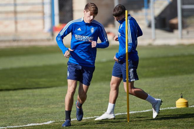 Alberto Vaquero, en un entrenamiento del Real Zaragoza.