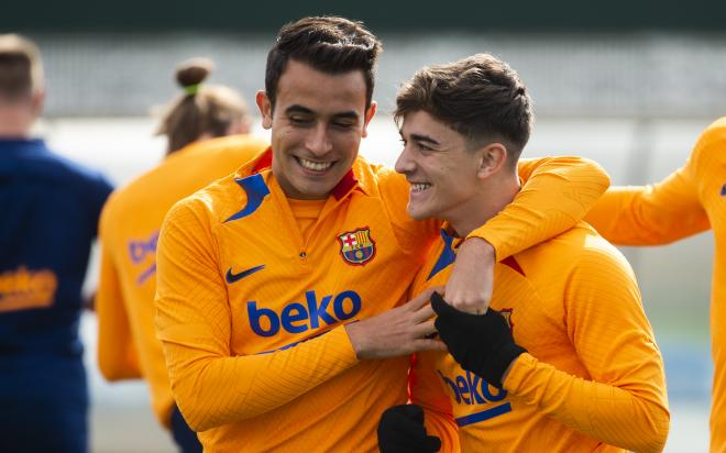 Eric García y Gavi, sonrientes en un entrenamiento del Barça (Foto: FCB).