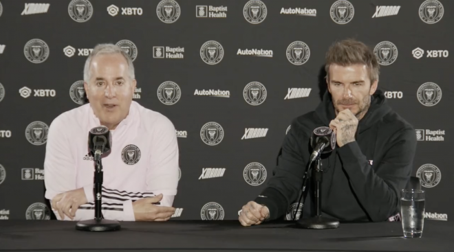 Captura de pantalla de la rueda de prensa de Mas y Beckham. (Foto: Inter de Miami)