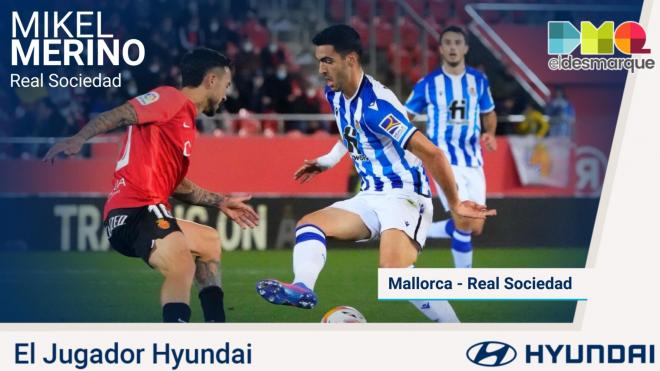 Mikel Merino, el Jugador Hyundai del Mallorca-Real Sociedad.