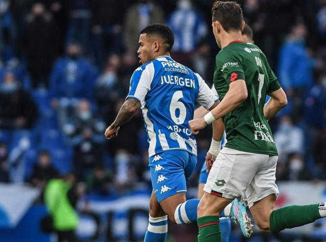 Juergen y David Rodriguez durante el Dépor-Racing de Ferrol (Foto: RCD).