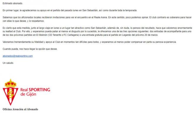 Carta del Sporting (Foto: Twitter).