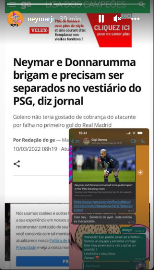 Neymar contesta a los rumores sobre su pelea con Donnarumma.