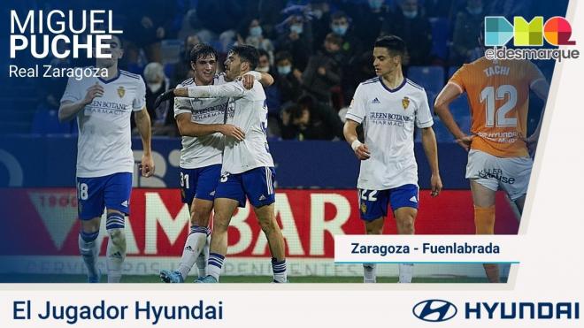 Puche, Jugador Hyundai del Real Zaragoza-Fuenlabrada.