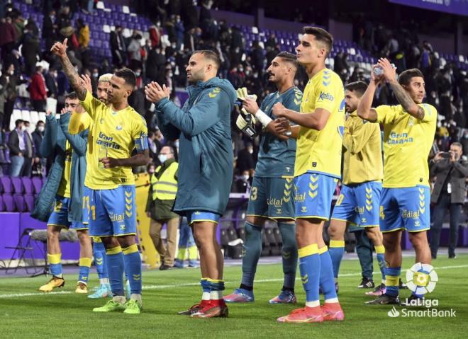 Celebración de los jugadores de Las Palmas tras ganar en Valladolid (Foto: LaLiga).