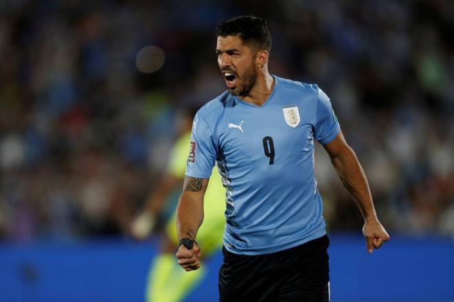 Luis Suárez, en un partido con Uruguay (Foto: El Universo).