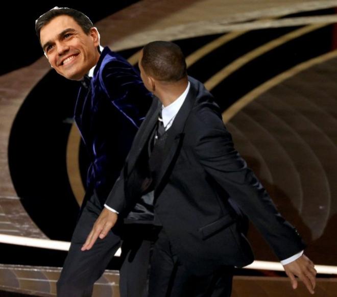 Meme de lo de Will Smith en los Oscar con Pedro Sánchez.