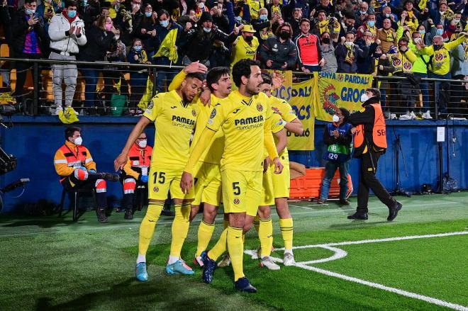 Los jugadores del Villarreal celebran el gol de Danjuma al Bayern (Foto: Cordon Press).