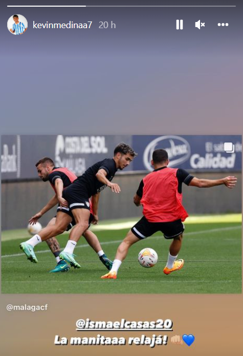 Kevin Medina e Ismael Casas, en el entrenamiento del Málaga (Foto: MCF).