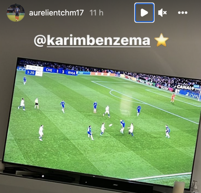 Aurelien Tchouameni elogia a Benzema en Instagram durante el Chelsea-Real Madrid.