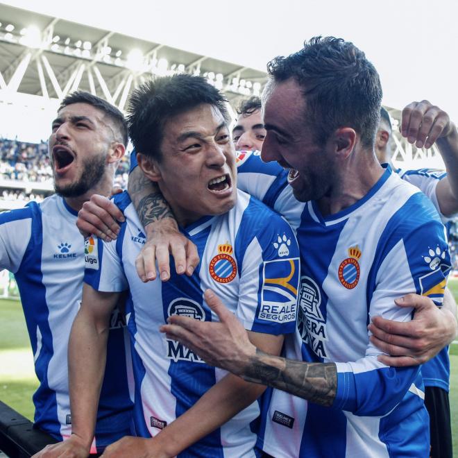 Celebración del tanto de Wu Lei en el Espanyol-Celta (Foto: RCDE).