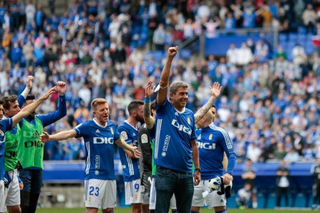 Arturo Elías celebra el triunfo ante el Leganés (Foto: Real Oviedo).