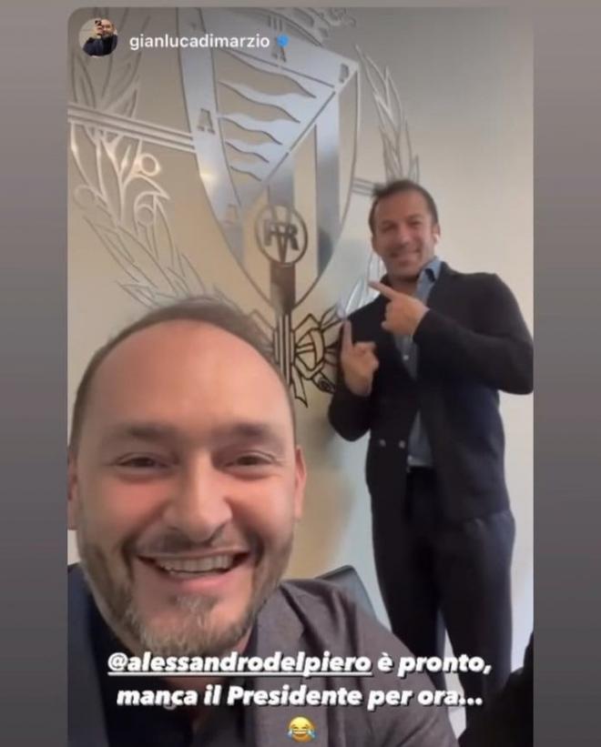 Del Piero y Gianluca Di Marzio en las oficinas del Real Valladolid (Foto: Instagram).