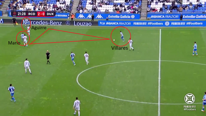 El Deportivo jugó con la altura y posición de Mario, Aguirre y Villares