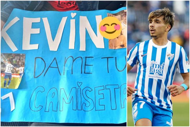 La cartulina pidiéndole a Kevin una camiseta del Málaga (Foto: @_RaquelDiaz8).