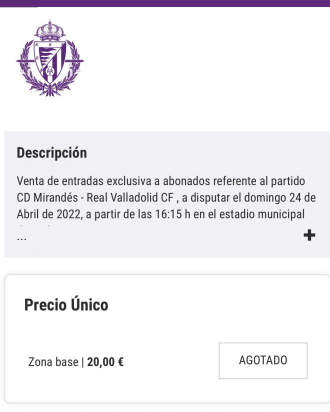 Agotadas las entradas para viajar a Anduva (Foto: Real Valladolid).