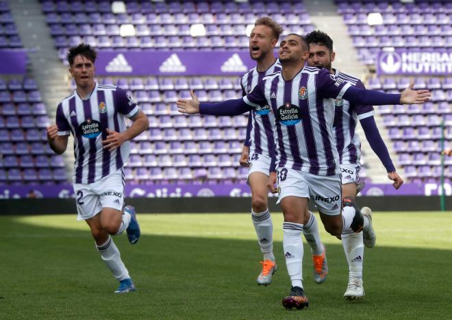 Moha celebra su gol. (Foto: Cantera Real Valladolid).