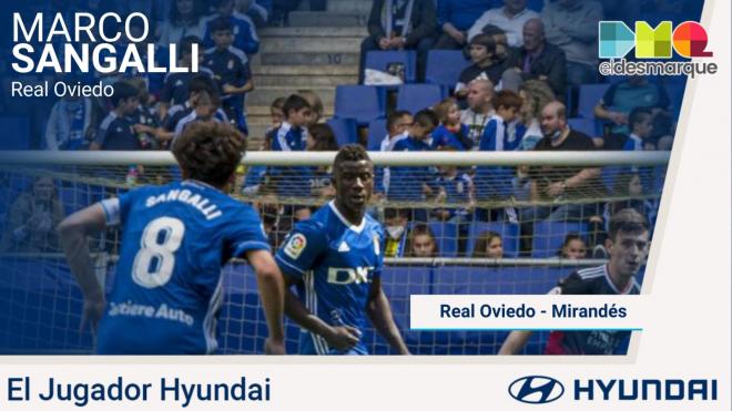 Sangalli, Jugador Hyundai del Real Oviedo-Mirandés.