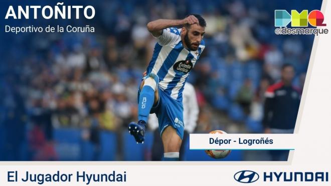 Antoñito Regal ha sido elegido el Jugador Hyundai del partido del Deportivo ante el Logroñés.