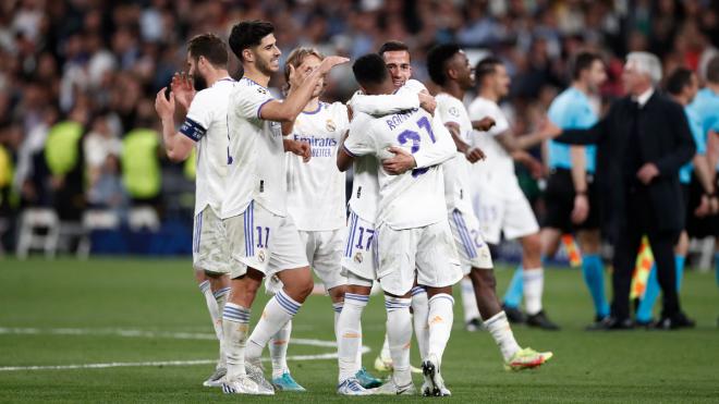 El Real Madrid celebra el 2-1 tras el gol de Rodrygo frente al Manchester City (Fuente: RM).