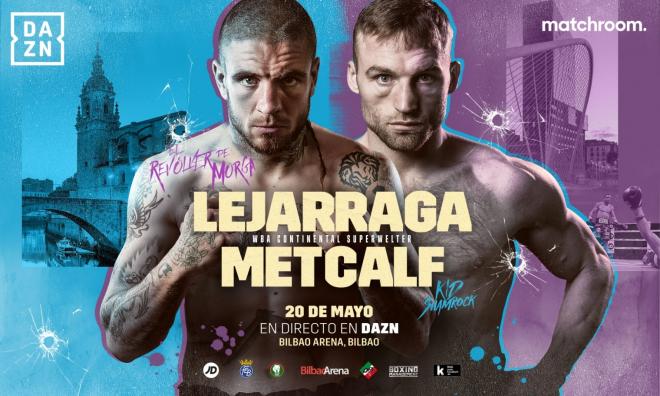 Cartel del combate de Kerman Lejarraga con el púgil inglés James Metcalf en la velada de boxeo del 20 de mayo en Bilbao.