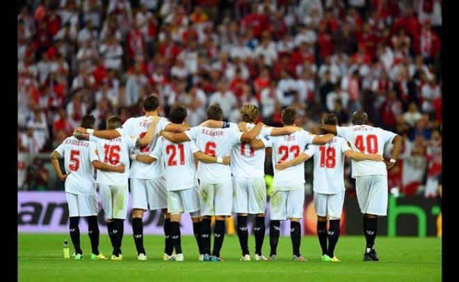 Los jugadores del Sevilla en la final de 2014.