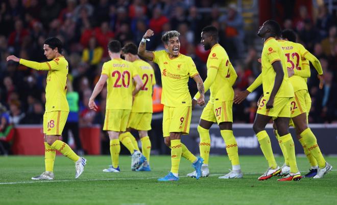 Firmino celebra un gol del Liverpool al Southampton (Foto: LFC).