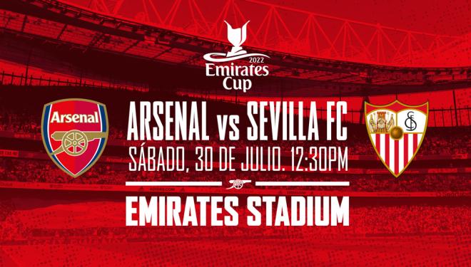 Cartel de la Emirates Cup 2022, partido importante de la pretemporada del Sevilla.