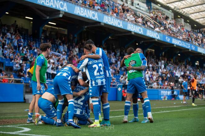 Los jugadores del Dépor celebran un gol esta temporada (Foto: RCD).