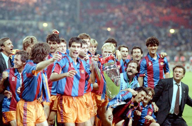 Los jugadores del Barça celebran la primera Copa de Europa conquistada (Foto: Cordon Press).