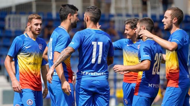 Celebración del Andorra tras un gol en Primera RFEF.