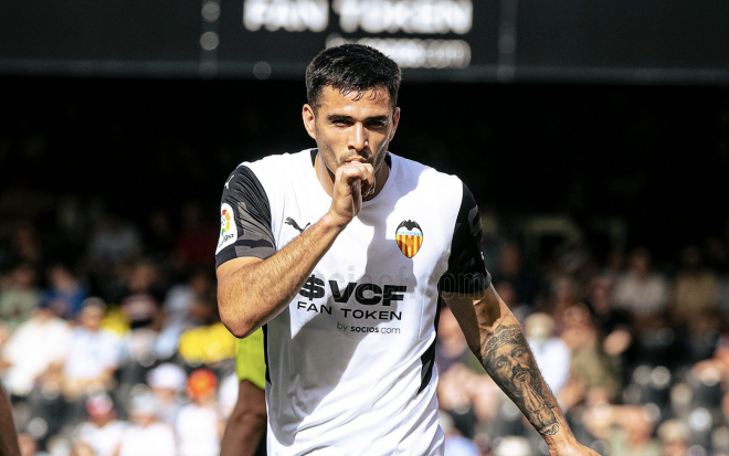 Maxi Gómez celebra el 1-0 del Valencia CF contra el Celta de Vigo (Foto: VCF)
