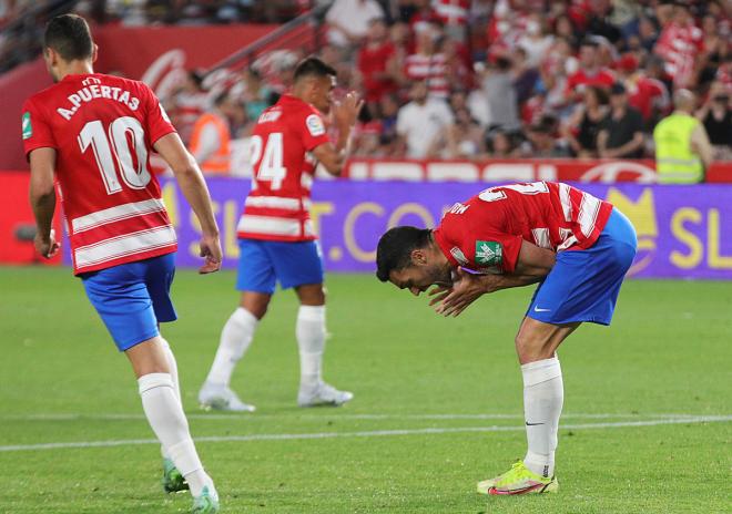 Jorge Molina se lamenta tras fallar un penalti con el Granada (Foto: EFE).