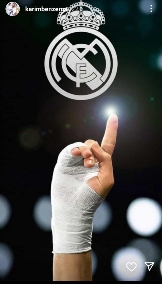La imagen de Benzema reivindicando al Real Madrid.