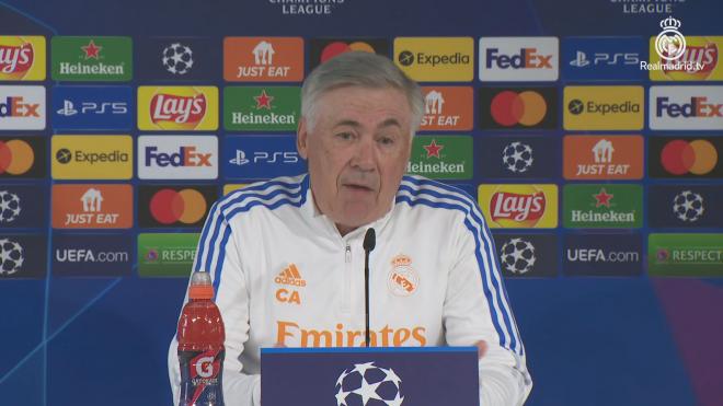 Carlo Ancelotti, durante la rueda de prensa de este martes con el Real Madrid.