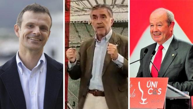 Los candidatos a la presidencia del Athletic: Jon Uriarte, Iñaki Arechabaleta y Ricardo Barkala.