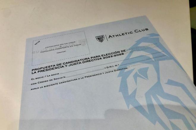 En papeletas como esta se recogen las firmas para avalar a los candidatos en las elecciones del Athletic Club (Foto: DMQ Bizkaia).