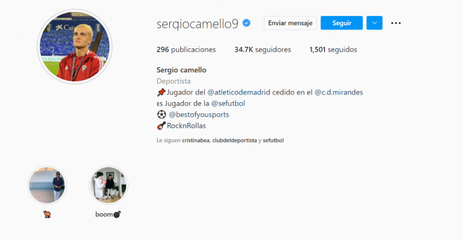 Captura de pantalla del perfil oficial de Sergio Camello en Instagram.