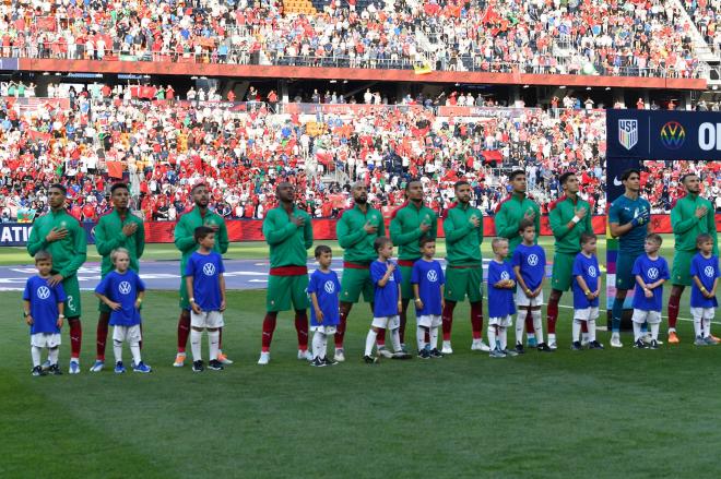La Selección de Marruecos justo antes de comenzar el partido ante Estados Unidos (Foto: twitter @E