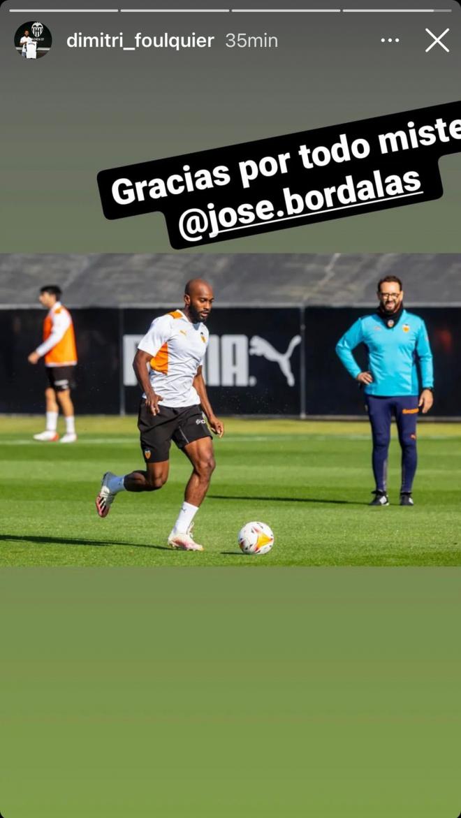 Foulquier se despide de Bordalás tras su marcha del Valencia CF.