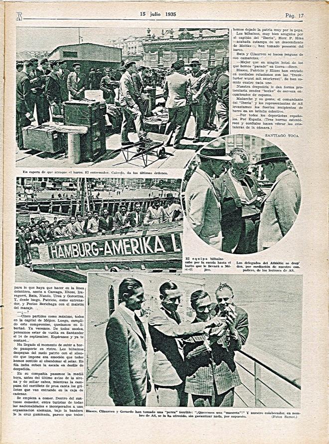 Prensa de la gira del Athletic Club por México en 1935, en la que aparece reflejado Gregorio Blasco.