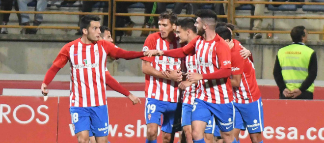 Celebración del gol del Sporting