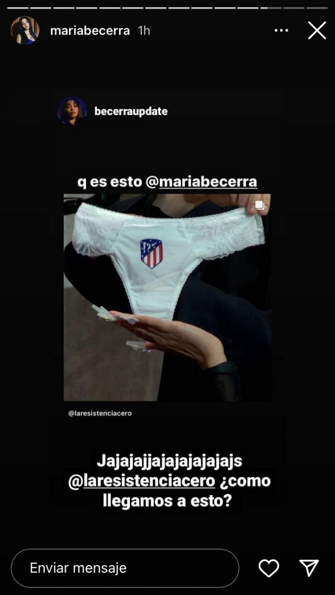 El regalo del Atlético para la madre de María Becerra (Foto: historias de Instagram de María Becerra).