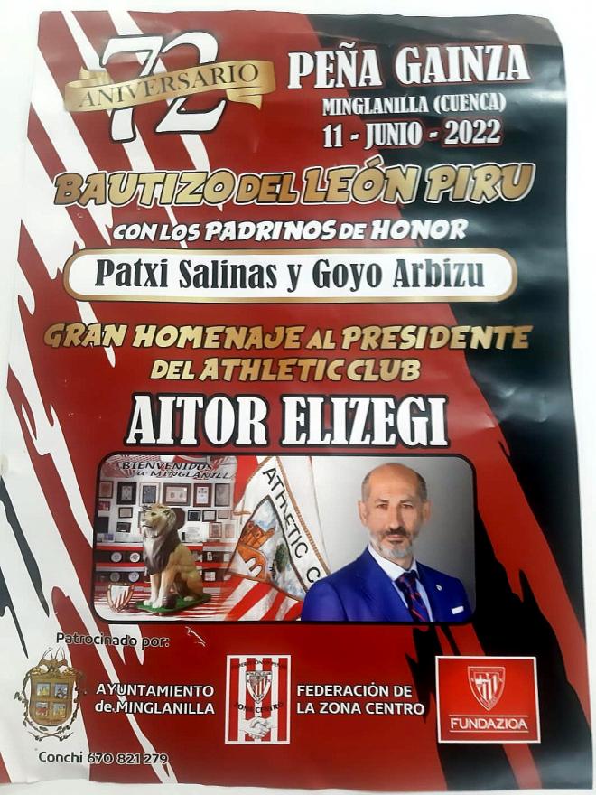 Los actos de la Peña Gainza del Athletic Club en Minglanilla en junio de 2022 incluyen un homenaje a Aitor Elizegi.